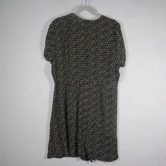 Madewell Women Button-Wrap Dress in Playground Posies Dress Size L Black Floral - Picture 8 of 16